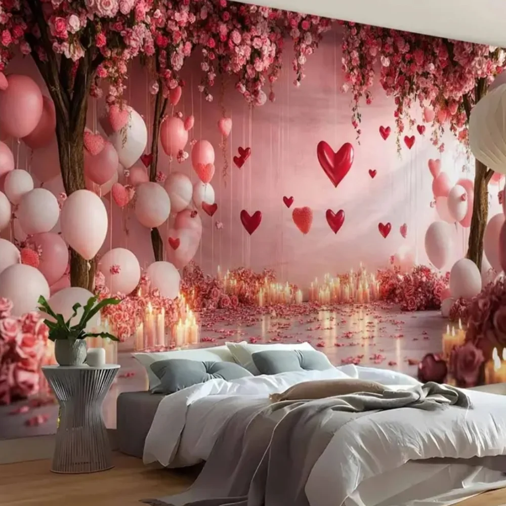 New Red & Pink Flowers Love Heart Backdrop/Tapestry V4